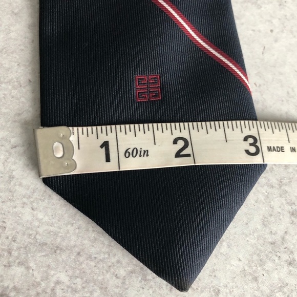 Givenchy Gentlemen Paris Mens Tie Navy Blue Red And White Stripe - Picture 10 of 13